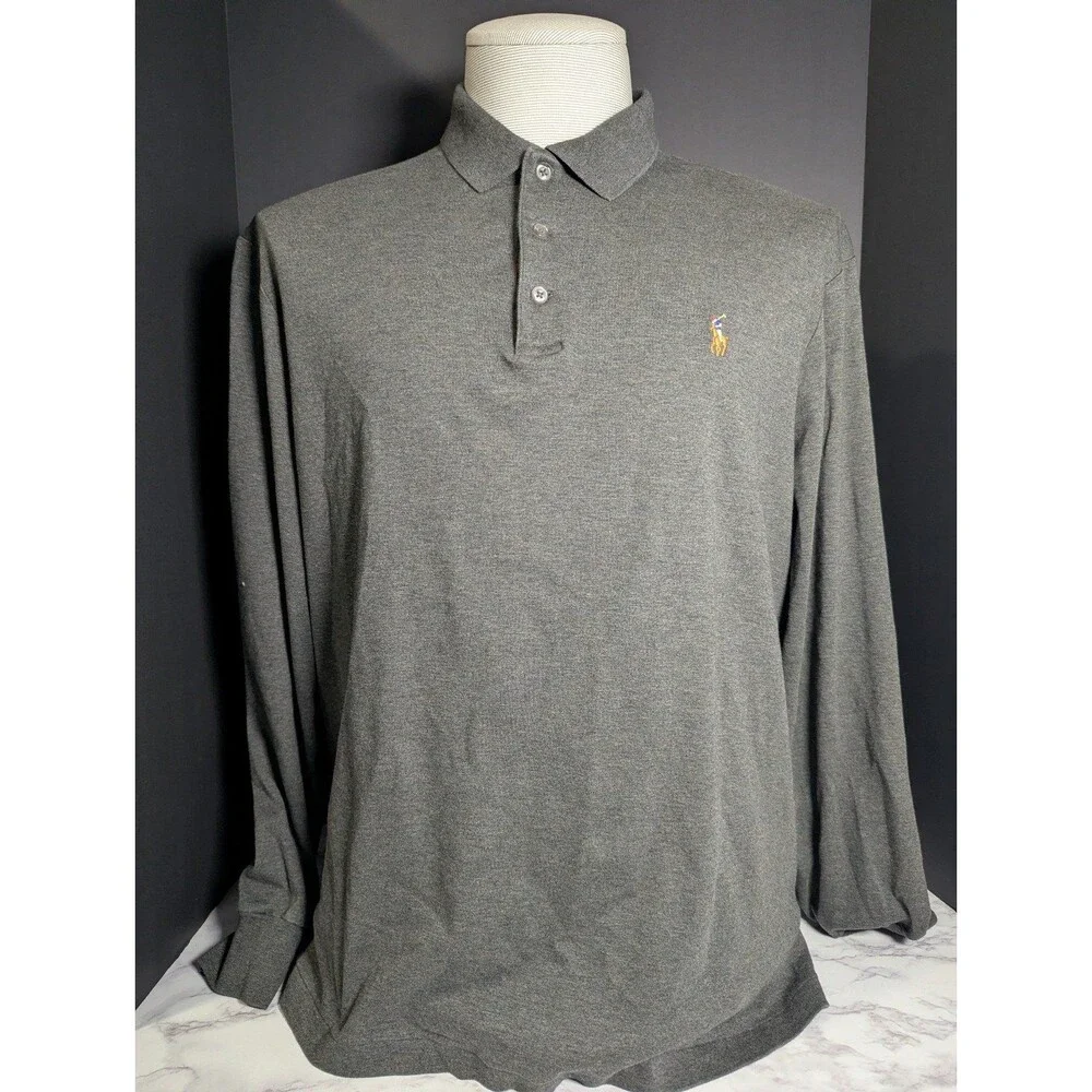 Men Polo Ralph Lauren Classic Fit Size Large Charcoal Grey Long Sleeve